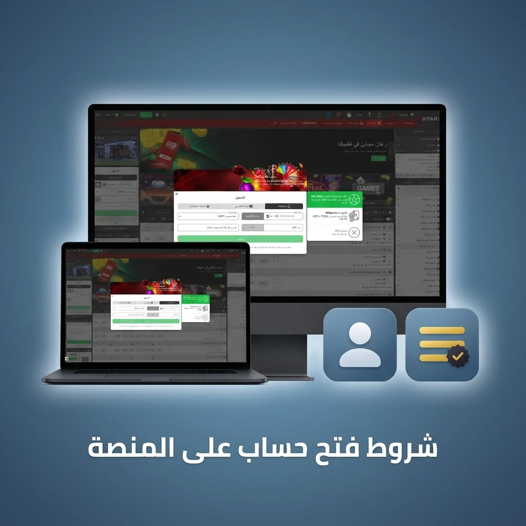 شروط فتح حساب على المنصة: الحد الأدنى للسن 18 عاماً، حساب واحد، بيانات حقيقية، وثائق هوية سارية